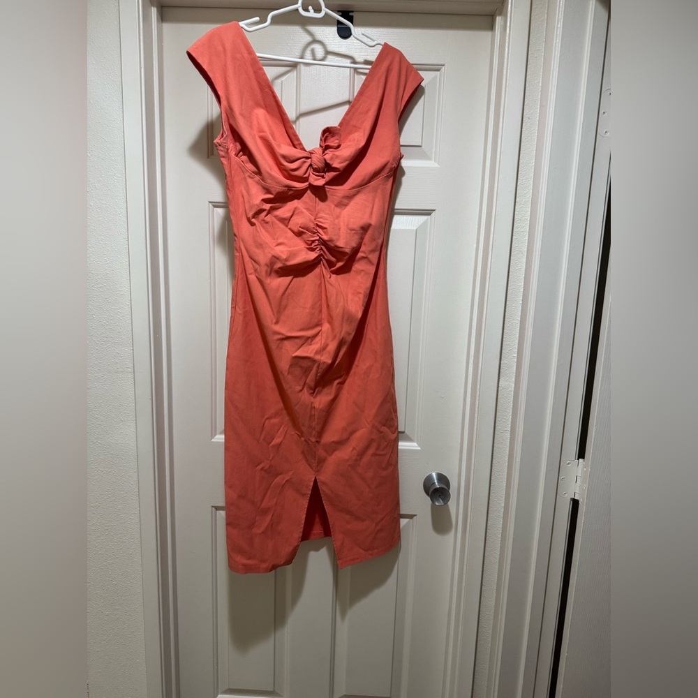 Dixiefried by Pinup Couture Coral Wiggle Dress with Knot/heyhole Detail